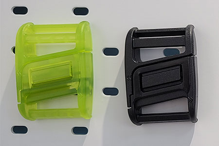 Two fake SLIDER 25 buckles - coloured neon green and black
