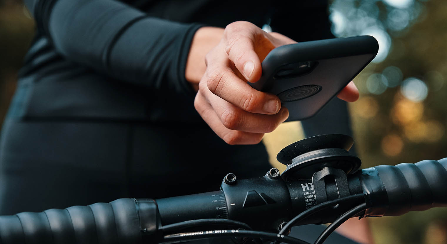 smartphone bike mount on a handlebar