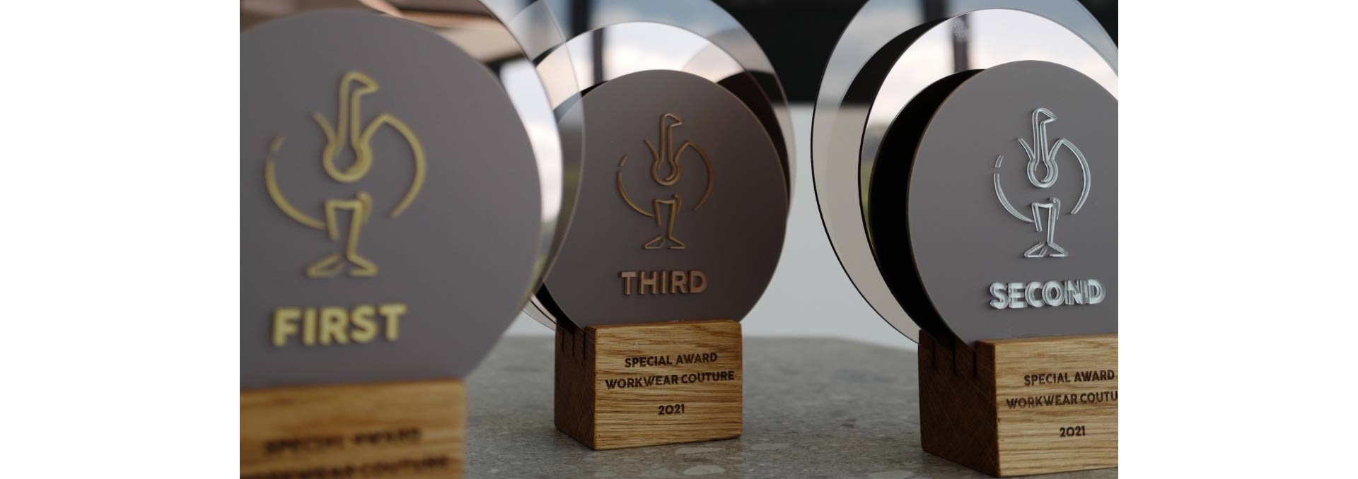 Trophies for the first three places of the Special Award Workwear Couture 2021