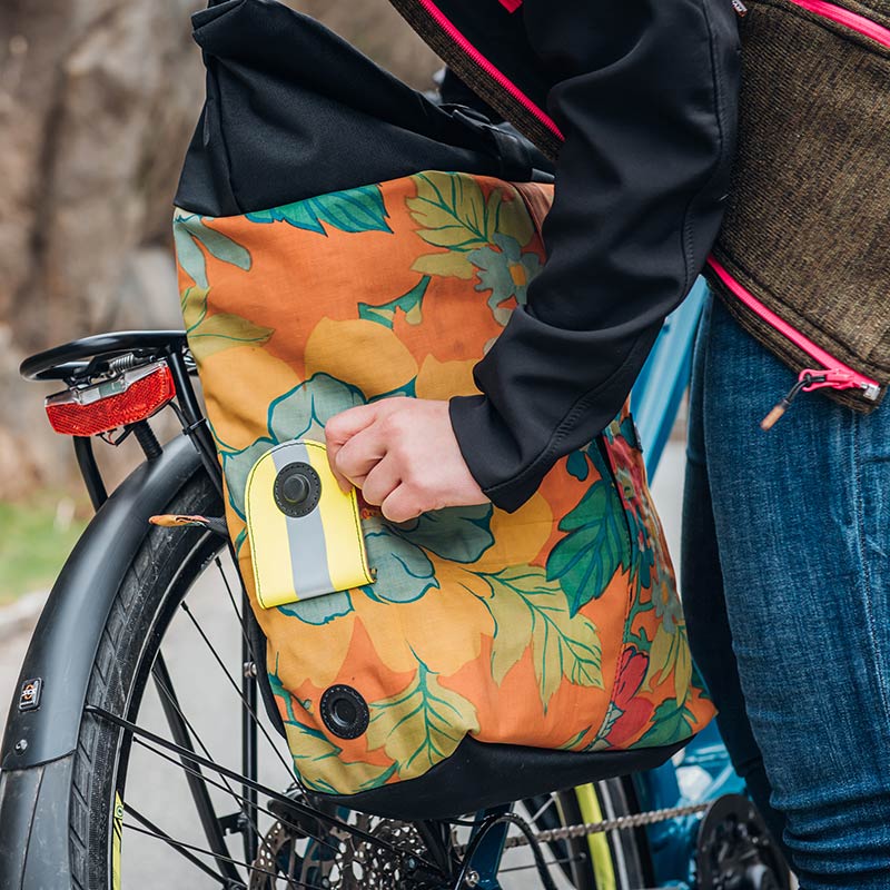 Close-up of the SNAP stackables and their use on the Sarinee bike backpack