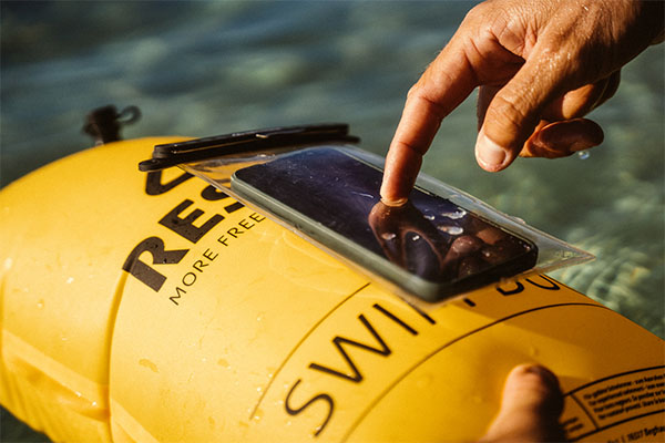RESTUBE bouy with waterproof smartphone case in the water