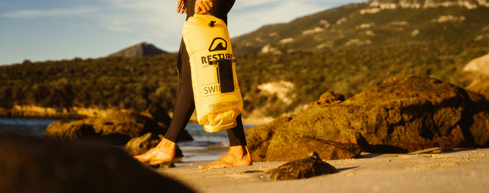 fullsize lifshot RESTUBE bouy with the HERMETIC dry bag 