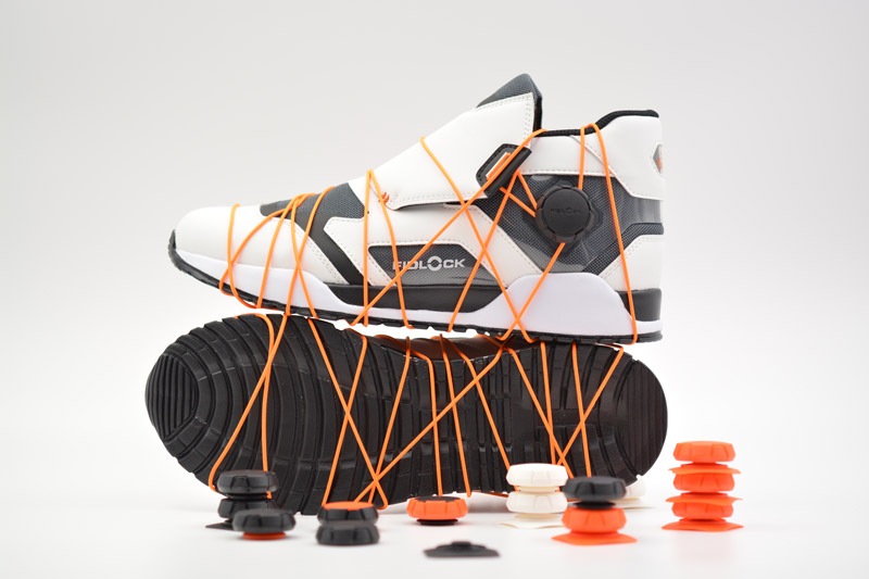 the FIDLOCK concept sneaker with diverse WINCH fasteners in different colours