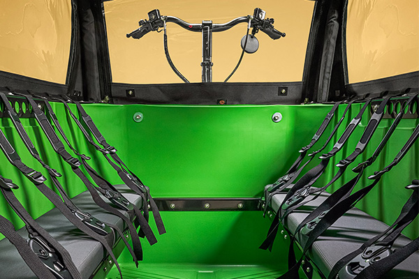 Inside of the cargo bike by ouca bikes with FIDLOCK fasteners