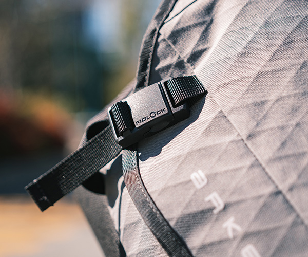 close up picture of the buckle on the arkel bag 