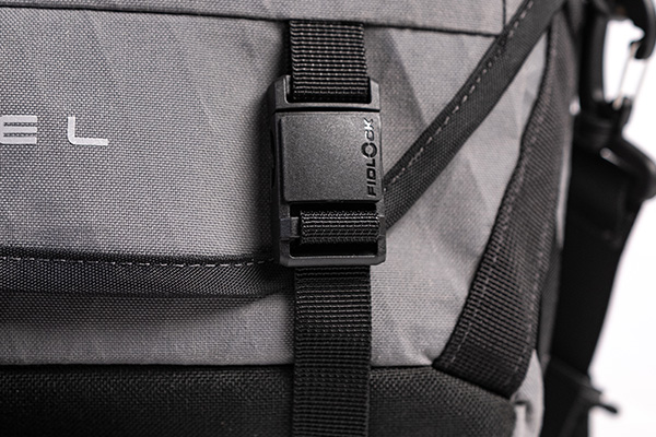 close up of the buckle on the arkel bag 