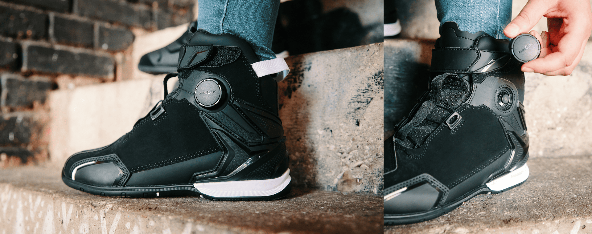 Black shoes with FIDLOCK WINCH fastener