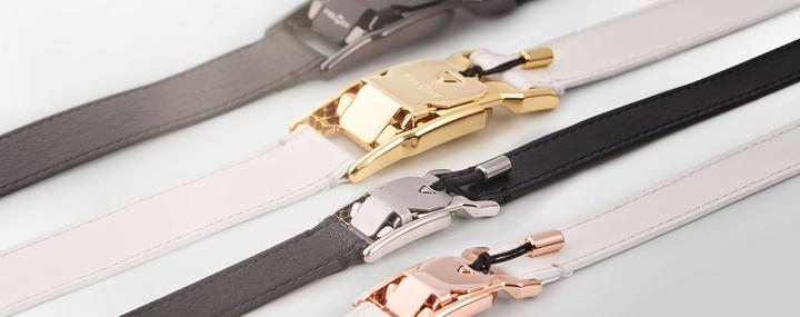 Persepctive view of the 2M Decori luxury metal versions of FIDLOCK fasteners