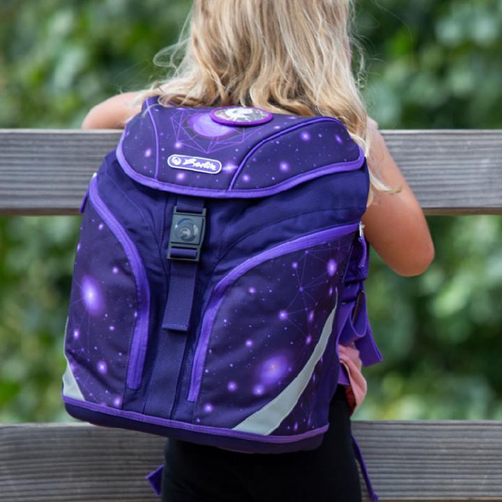 Lifestyle Shot with purple school bag 